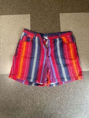 Vintage Gitano 90s High Rise Colorful Striped Denim Shorts Size 22W